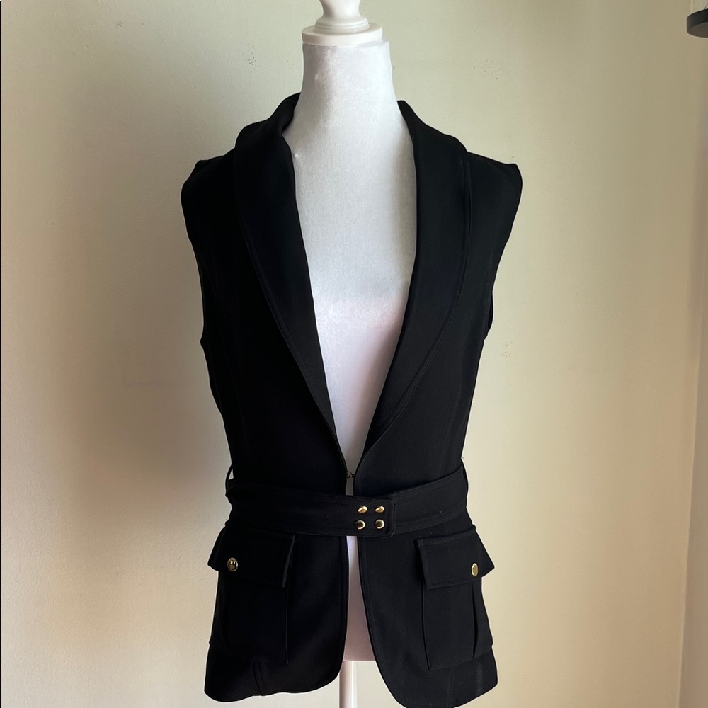 Guess Black Sleeveless Belted Vest with Gold Hardware